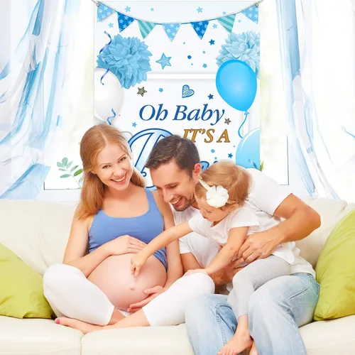 Miniatura 5 de Sumind Letrero de bienvenida para baby shower, con texto en inglés "It's a Boy", cartel de bienvenida para baby shower, 70.87 x 35.43 pulgadas