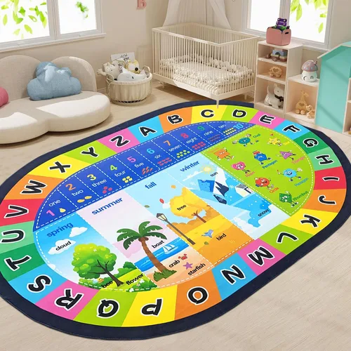 Miniatura 8 de USTIDE Alfombra ovalada para niños, 5 x 7 pulgadas, con letras del alfabeto ABC, alfombra educativa antideslizante, alfombra de juego para el aula