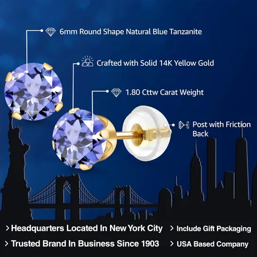 Miniatura 26 de Gem Stone King Aretes solitarios con piedra natal de oro de 14 quilates Redondos de 0.236 in Aretes de oro para mujeres y hombres