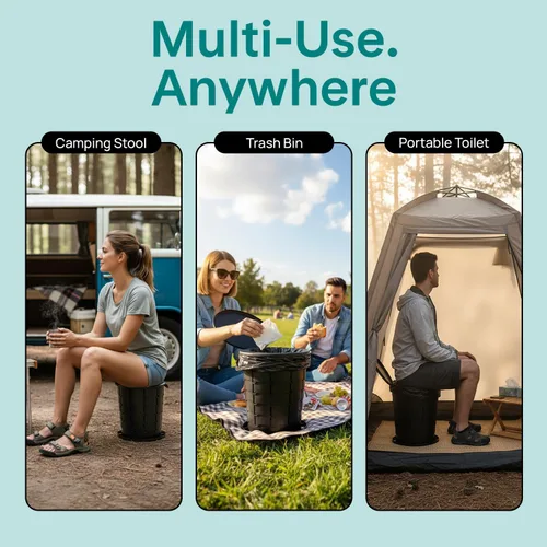 Miniatura 6 de SereneLife Asiento de inodoro plegable para campamento, altura ajustable, portátil, para viaje, con tapa, bolsa de transporte, base antideslizante