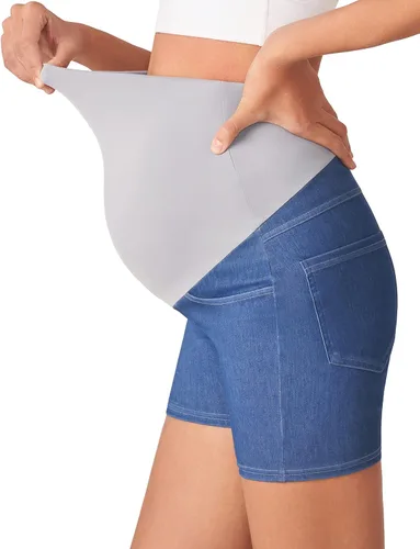 Miniatura 4 de POSHDIVAH Pantalones cortos de mezclilla de maternidad para mujer, elásticos, cómodos, suaves, con bolsillos