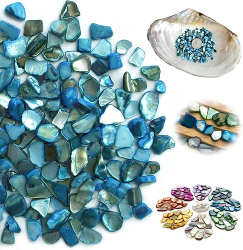 Yew & Tulip Chips de conchas trituradas naturales irregulares, 32 oz (2 lb) fragmentos de mosaico de nácar azul cielo, conchas de nácar para