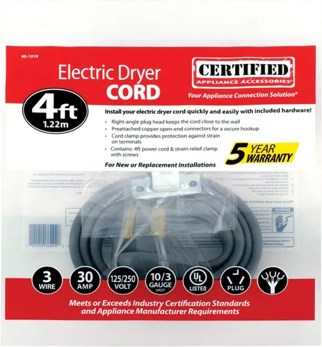 Miniatura 8 de Certified Appliance Accessories Cable de alimentación para electrodomésticos de 30 amperios, cable de secado de 3 puntas, 3 cables con conectores