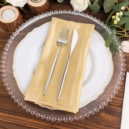 Miniatura 6 de Efavormart - Paquete de 5 servilletas de tela de satén a rayas color champán, reutilizables, sin arrugas, 20 x 20 pulgadas, para bodas, fiestas