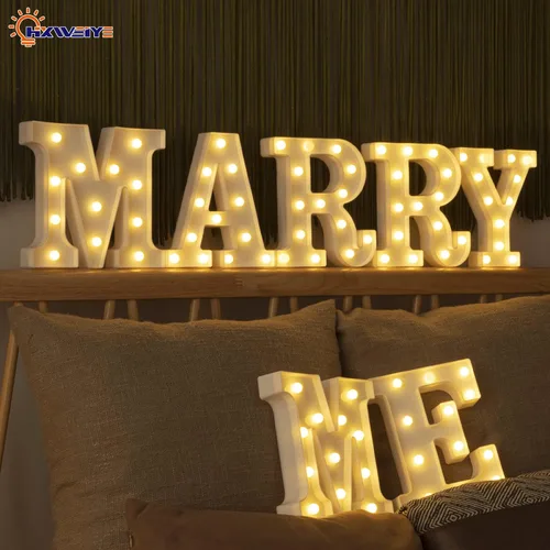 Miniatura 5 de Letrero de letras de marquesina LED-M, letras LED HXWEIYE 26 alfabeto, letrero de números 0-9 iluminados para fiesta, hogar, cumpleaños, Blanco