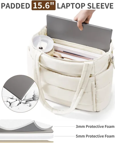 Miniatura 8 de Bolsa Tote Acolchada para Mujeres, Bolsa de Mano de Trabajo Ligera y Esponjosa para Maestras y Enfermeras, Bolsa de Hombro Acolchada para Escuela
