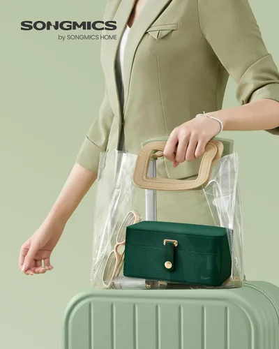 Miniatura 11 de SONGMICS Caja organizadora de joyas, estuche de viaje de 2 capas para aretes, collares, pulseras, almacenamiento portátil de joyas con gran Verde