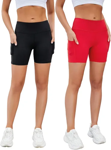 Miniatura 15 de AHLW Pantalones cortos de ciclismo suaves para mujer, con bolsillos, cintura alta, elásticos, cómodos, atléticos, para correr, yoga