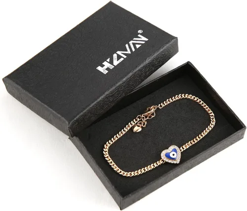 Miniatura 6 de HZMAN Pulsera de ojo turco chapada en oro rosa de 14 quilates para mujeres y niñas, pulsera de protección de la suerte, pulsera ajustable