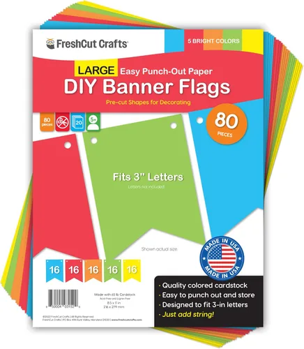80 banderas de papel para bricolaje, banderines brillantes, grandes (3.75 x 5 pulgadas), banderines en blanco hechos en Estados Unidos para