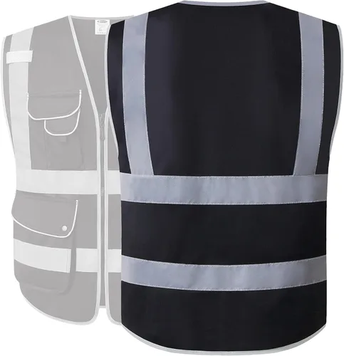 Miniatura 5 de JKSafety - Chaleco de seguridad negro con cremallera frontal y 9 bolsillos con tiras reflectantes, cumple con el estándar ANSI/ISEA (5XL, 150-negro)