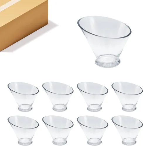 Miniatura 22 de WGV Jarrón de vidrio con corte inclinado, ancho 14 cm, altura 14 cm, transparente, redondo, maceta para plantas, terrario, orbe, recipiente