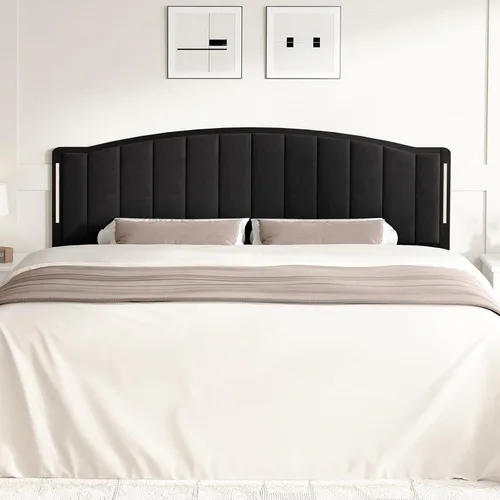 Miniatura 8 de Cabecera para cama tamaño Queen con luces LED, cabecera tapizada de canal vertical acolchonado, solo cabecero de terciopelo, marco de fijación