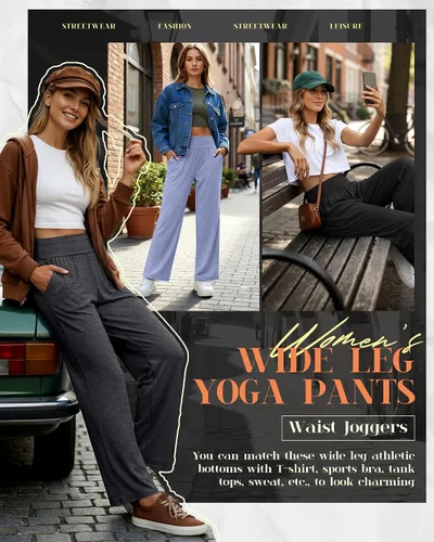 Miniatura 134 de Neer - Conjunto de 3 pantalones de yoga de pierna ancha para mujer - Pantalones deportivos cómodos, holgados, de cintura alta y casuales