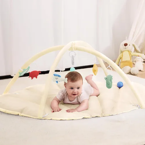 Miniatura 11 de ANGELBLISS Gimnasio de juego para bebé de 5 en 1, tapete reversible para tiempo de barriga con 5 juguetes sensoriales para el desarrollo basado