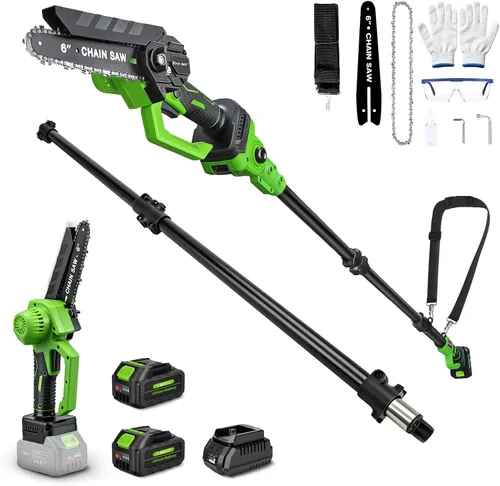 Miniatura 11 de Sierra de Poste Inalámbrica 2 en 1 de 8 Pulgadas Mini Motosierra, Sierras de Poste para Poda de Árboles Alimentada por Batería 2*4.0Ah, Sierra