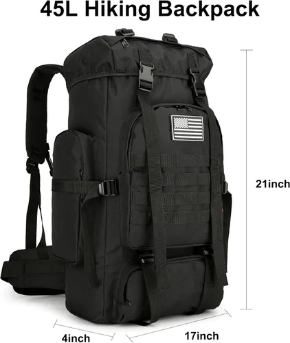 Miniatura 3 de Mochila de senderismo 45L Mochila de camping Mochila militar Molle para viajes al aire libre, Negro -, Mochilas de mochila