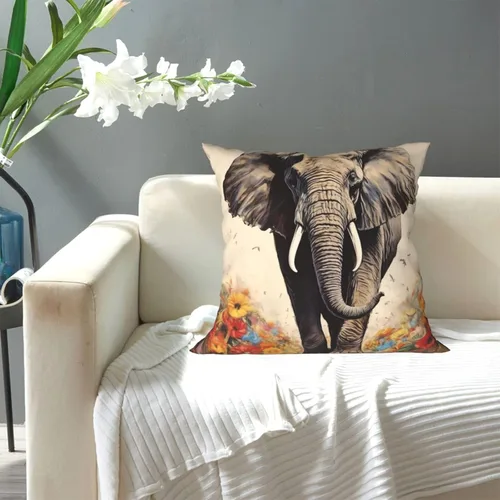 Miniatura 7 de Fundas de almohada decorativas con estampado de pintura de elefante, funda de cojín cuadrada suave, fundas de cojín para sofá, dormitorio, sala