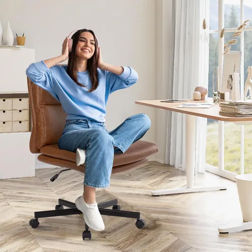 Miniatura 3 de LUCKWIND Silla de escritorio de oficina sin brazos con ruedas, silla de trabajo giratoria cruzada con espalda media, silla de tocador acolchada