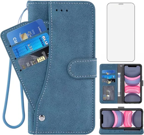 Miniatura 8 de Funda compatible con iPhone Xs X 10 y 10s y protector de pantalla de vidrio templado, funda para monedero, tarjetero con cordón, fundas