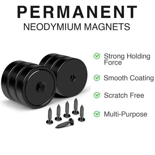 Miniatura 5 de MIKEDE Imanes fuertes con agujeros, 110 libras + imanes de neodimio fuertes con tornillos inoxidables para montaje en pared, imán de base redonda