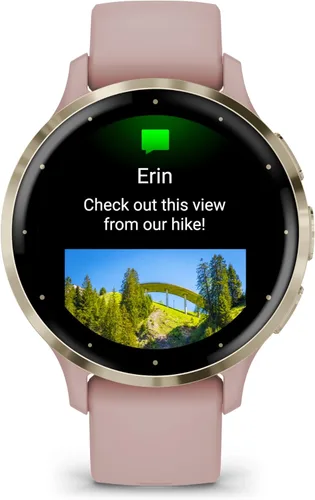 Miniatura 2 de Garmin Venu 3S Advanced Fitness and Health Tracker - Reloj inteligente con bisel de acero inoxidable dorado suave con caja de rosa polvo y banda