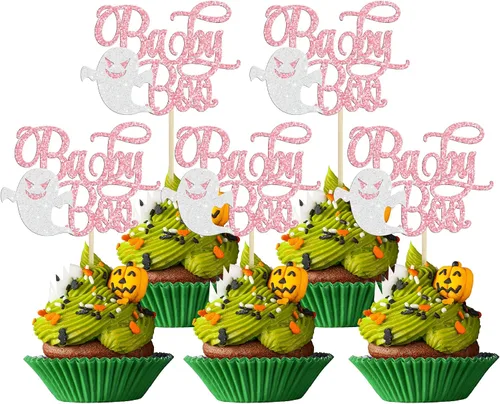 Miniatura 25 de Gyufise 24 adornos para cupcakes de Halloween con calabaza, fantasma, purpurina negra, decoraciones para cupcakes para niños, decoración de fiesta