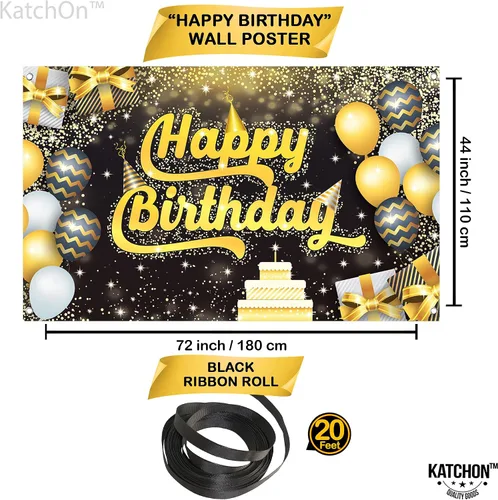 Miniatura 4 de KatchOn, Cartel extragrande de feliz cumpleaños negro y dorado, 72 x 44 pulgadas, pancarta de fondo para decoraciones de feliz cumpleaños