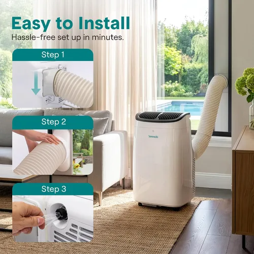 Miniatura 6 de SereneLife Aire acondicionado portátil de 8,000 BTU con deshumidificador y ventilador, unidad de CA portátil con WiFi para control de clima de área