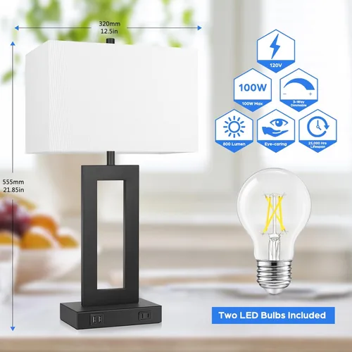Miniatura 3 de TOBUSA Juego de 2 lámparas de mesa de 28 pulgadas de alto para salas de estar, modernas lámparas de mesa negras con control táctil para dormitorio