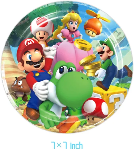 Mario Party Supplies 41 El paquete incluye 20 platos, 20 servilletas, 1 mantel para decoración de fiesta de cumpleaños de Mario (F456456)