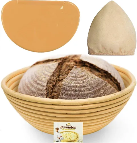 Miniatura 9 de Banneton Juego de cestas redondas para masa con forro de tela y raspador de bol, para pan de tamaño ideal y patrón de harina, 9 pulgadas, Casual, 9