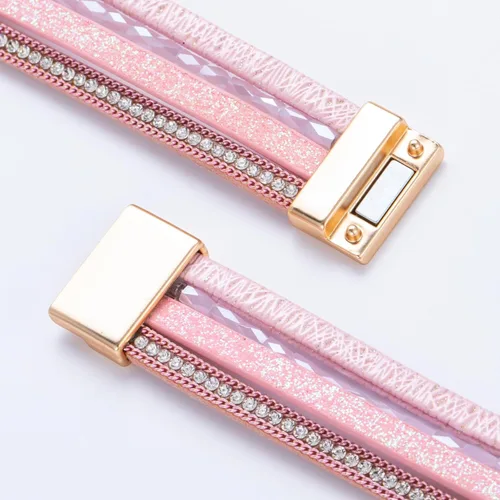 Miniatura 24 de FANCY SHINY - Pulsera de cuero estilo bohemio, pulsera de cuentas de cristal con cierre magnético, regalos de joyería para mujer