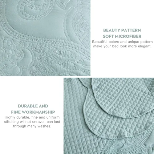 Miniatura 5 de Colcha tamaño King extragrande, diseño de patrón Paisley, cobertor de cama ligero, reversible, 5 piezas, 100% microfibra, Seaglass 1 - Seaglass