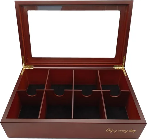 Miniatura 10 de BJOYFUL&LOVED BJL Organizador de bolsitas de té, caja de té de madera con 8 compartimentos, soporte de gran capacidad para almacenamiento, Negro