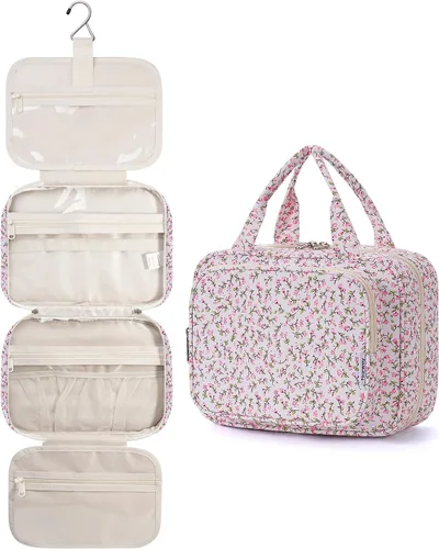 Bolsa de aseo grande de tamaño completo, bolsa de cosméticos, bolsa de maquillaje de viaje, organizador para mujeres, hoja verde Z, M