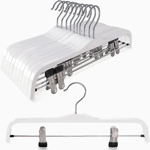 Miniatura 9 de Perchas de madera para pantalones TOPIA HANGER, perchas delgadas de madera natural para faldas con gancho antióxido y clips metálicos ajustables