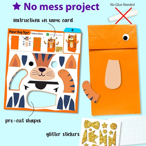 Miniatura 4 de KRAFUN Mi Primer Kit de Manualidades de Papel de Animales Safari, 16 Animales de Zoológico de Artes y Manualidades DIY, Caja de Suministros
