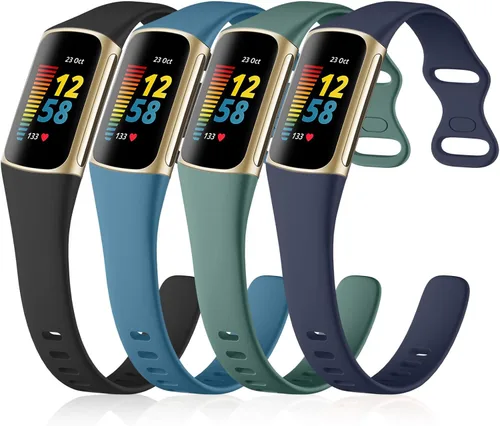 Miniatura 10 de GEAK Paquete de 4 correas delgadas compatibles con correas Fitbit Charge 5/6 para mujeres y hombres, pulseras de repuesto deportivas de silicona