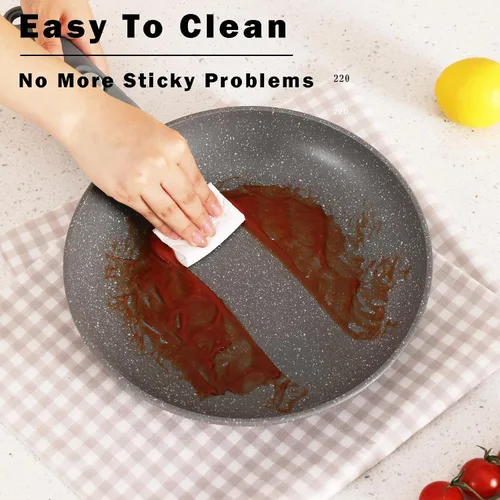 Miniatura 6 de Vkoocy Juego de ollas y sartenes antiadherentes grises con mango extraíble, juego de utensilios de cocina de cerámica con mango desmontable, 5