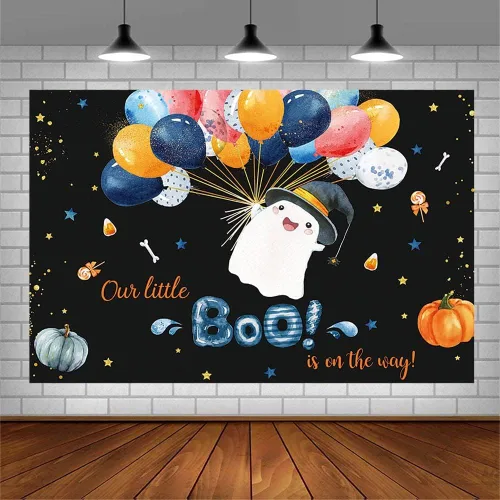 Miniatura 3 de SENDY Telón de fondo de Halloween para baby shower, de 7 x 5 pies, nuestro pequeño Boo está en el camino, suministros de decoración de fiesta