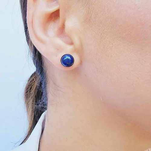 Miniatura 23 de Pendientes naturales de 0.236 in con chapado en oro blanco sobre plata de ley, bisel cabujón de piedras preciosas regalo de joyería para ella