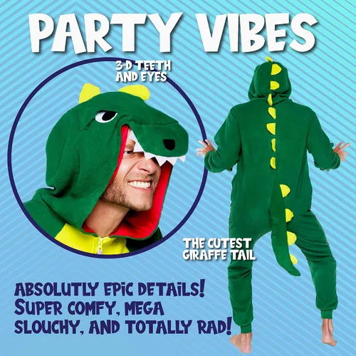 Miniatura 2 de FUNZIEZ! - Disfraz de animal de una pieza para adultos, disfraz de felpa para Halloween, traje de cosplay de fruta para mujer y hombre, Dinosaurio
