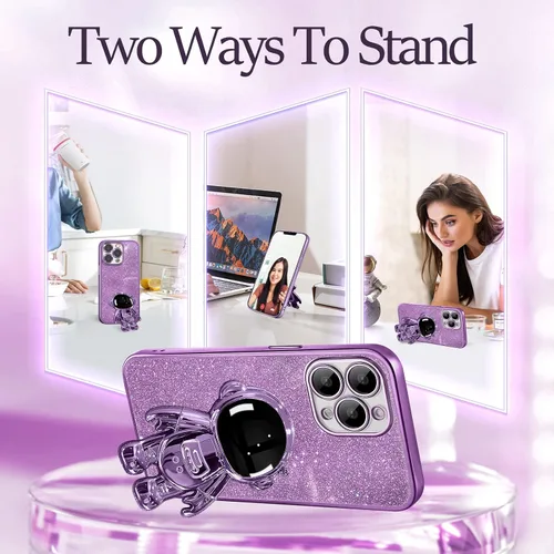 Miniatura 55 de Buleens Funda para iPhone 11 Pro Max Astronauta, Fundas Transparentes para iPhone 11 ProMax con Papel con Purpurina y Soporte de Astronauta, Mujeres