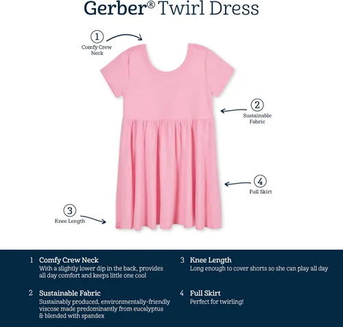 Miniatura 6 de Gerber Vestido de manga corta suave para bebé niña de talla única, con viscosa hecho de eucalipto