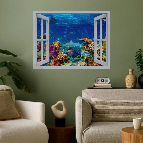 Miniatura 10 de wall26 Mural de pared extraíble – Hermosa pareja saltando delfines en el mar puesta de sol creativa vista de ventana decoración del hogar/decoración