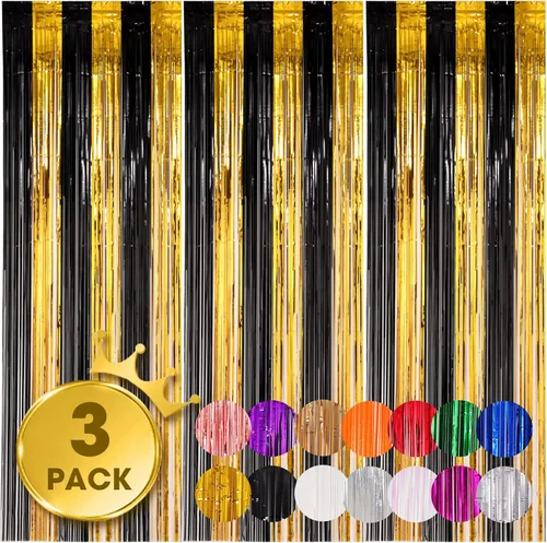 Miniatura 28 de Voircoloria - Cortinas de fondo de flecos de papel de aluminio para fiestas, 3 piezas, 39.6 x 98.4 pulgadas, azul retro 48 Retro Azul