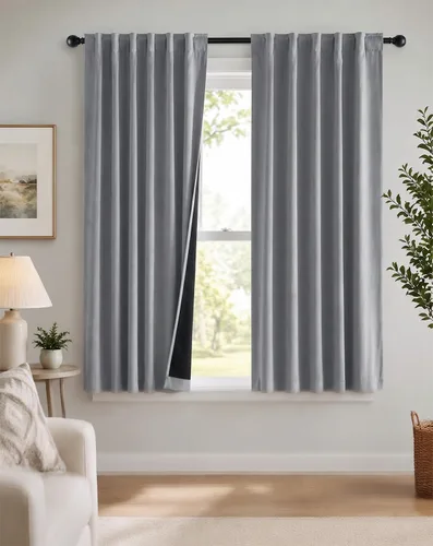 Miniatura 33 de PONY DANCE Cortinas opacas 100% cortas de 24 pulgadas de largo, medias cortinas con aislamiento térmico para ventanas pequeñas con parte trasera