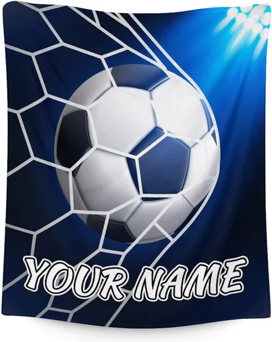 Miniatura 11 de Manta de fútbol para niños y niñas, tamaño regazo de 30 x 40 pulgadas, manta suave y acogedora, regalo para equipo de fútbol, manta deportiva azul