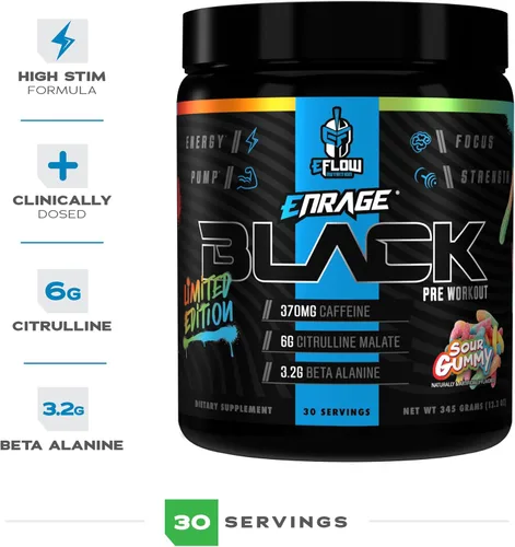 Miniatura 5 de eFlow Nutrition Enrage Black - Suplemento de preentrenamiento de alto estimulante, polvo de preentrenamiento para aumentar la energía, las bombas
